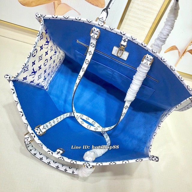 路易威登LV女包 M44570 藍色 Onthego手袋 LV新款大號手提購物包 xxlv1515